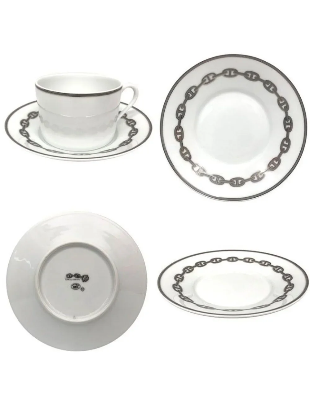 Hermes Chaine D'Ancre Morning Cup & Saucer Platinum Blue Pair Set Of 2